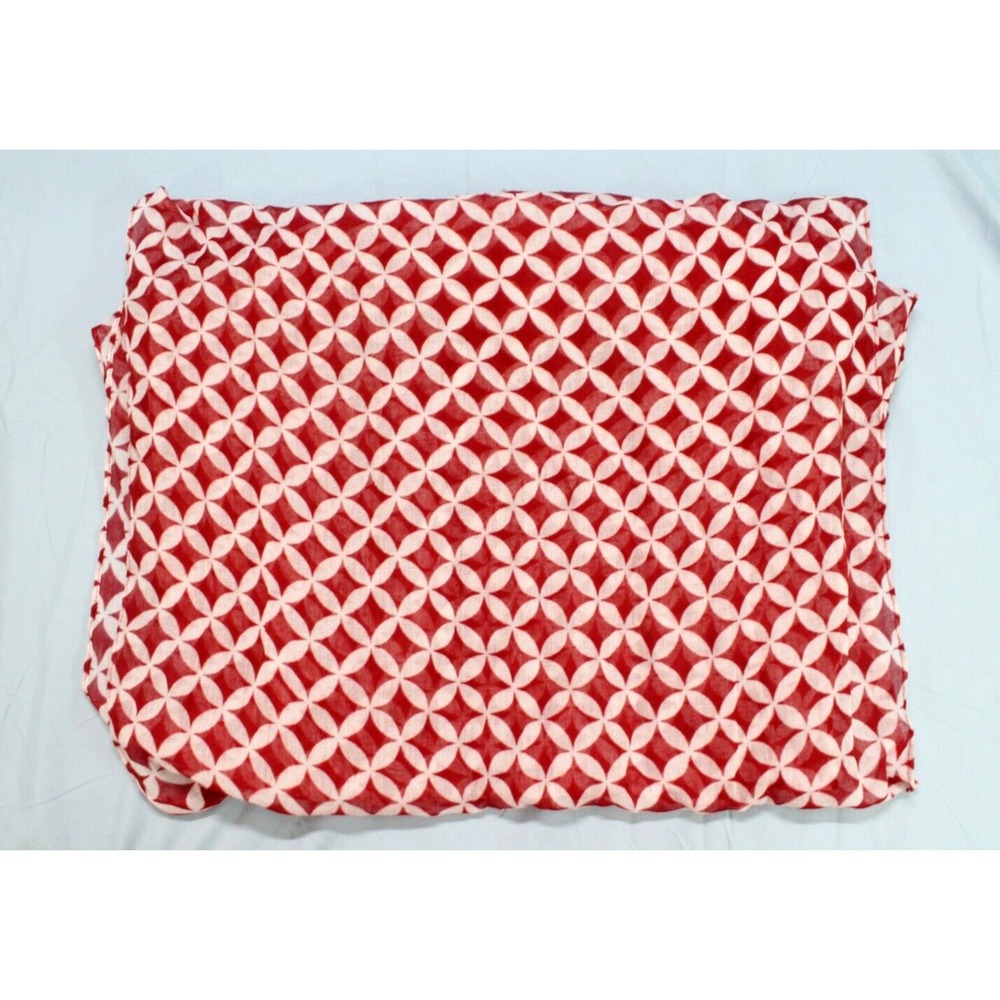 MUD PIE Lightweight WOVEN Red/White SHIPPO PATTERN Pom-Pom Tassel SCARF/WRAP